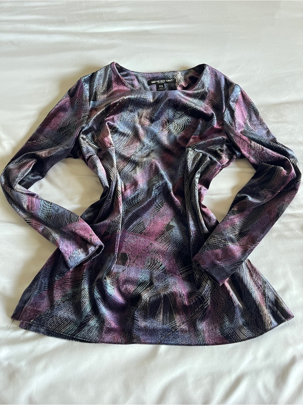 Briggs New York PS Purple & Metallic Patterned Plaid Blouse